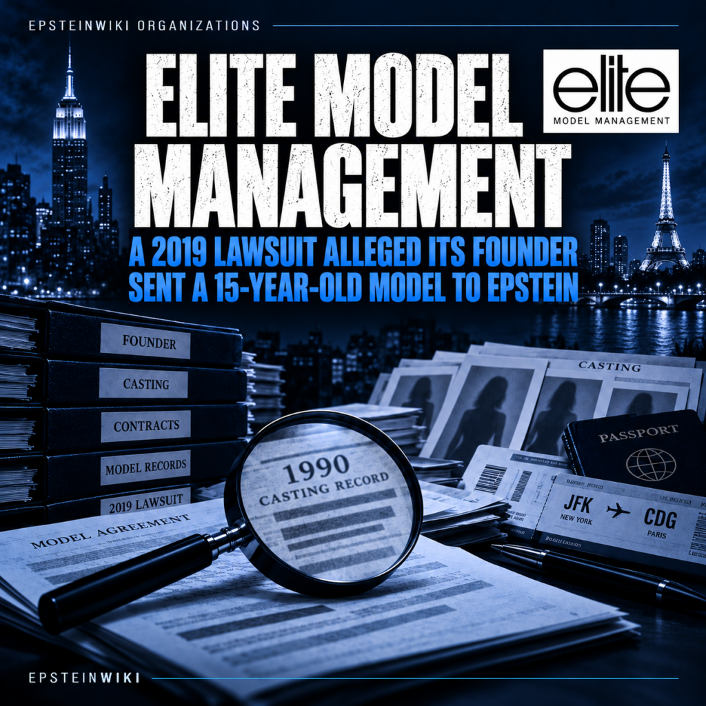 Snapshot Field Finding Organization Elite Model Management, often called Elite Models or Elite Common alternate wording Elite Modeling Management, the wording sometimes used in searches and informal references Founded Paris, 1972 Founders John Casablancas and Alain Kittler Ordinary business Model scouting, representation, bookings, contests, licensing, and international agency relationships Key historical executive Gérald Marie, head of European operations after Paris Planning merged with Elite in 1986 Central Epstein related individuals John Casablancas, Gérald Marie, Jean-Luc Brunel, and Jeffrey Epstein Strongest direct survivor allegation A 2019 civil complaint alleged that Casablancas sent a 15 year old Elite model to a supposed casting with Epstein in 1990, where she alleged Epstein sexually assaulted her Strongest direct business evidence A 2005 press report preserved in the Epstein files said Epstein tried to buy Elite during its bankruptcy auction and had met Gérald Marie; Brunel's verified complaint later described a $1 million MC2 investment with Elite Paris in a proposed venture called E Management Separate but related agency MC2 Model Management, operated by Jean-Luc Brunel and materially financed by Epstein Important entity warning Elite Paris, Elite New York, Elite Model Management North America, Elite World S.A., Elite World Group, Elite Model Look, E Management, Karin Models, and MC2 are not interchangeable names Criminal finding against Elite None located Criminal finding against Casablancas or Marie for the allegations discussed here None located Current public accountability status Survivors and Model Alliance requested federal and New York investigations into modeling agencies and Epstein in March 2026; Carré Otis filed a new Paris complaint concerning Marie in June 2026 EpsteinWiki involvement level Level 3 of 5: documented operational and business intersection, with a survivor allegation of an agency referral to Epstein, but no finding that every Elite entity participated Fact check date September 8, 2026 Bottom line: Elite belongs in the Epstein record because the evidence goes beyond a famous logo appearing near famous people. A survivor alleged that Elite founder John Casablancas sent her, at age 15, to a supposed casting with Epstein. Contemporary reporting preserved in the federal files says Epstein tried to buy Elite and met its European chief, Gérald Marie. A verified lawsuit by Jean-Luc Brunel describes a later $1 million MC2 investment with Elite Paris. These are significant connections. They do not prove that every company using the Elite name, every employee, or the present owners knew about or participated in Epstein's crimes. Connection is not culpability; classify by sources. Overview Elite Model Management changed the modeling business. It helped turn agents into international gatekeepers and models into global celebrities. Its network offered aspiring models access to bookings, housing, travel, visas, photographers, advertisers, designers, and wealthy clients. That same concentration of power could leave young workers dependent on the people who controlled their money and careers. That institutional structure is what makes Elite relevant to an Epstein investigation. Jeffrey Epstein repeatedly used the language and promise of modeling to gain access to young women. His close associate Jean-Luc Brunel operated Karin Models and later MC2 Model Management. Bank records establish that Epstein supported MC2 with a $1 million standby letter of credit and made later payments to the agency. Survivor testimony and litigation records describe apartments, visas, parties, and young recruits. Elite was not MC2, but the organizations and executives crossed paths through people, proposed ventures, model transfers, and the wider agency system. The direct Elite evidence has several layers: A survivor complaint alleged that Casablancas used an Elite casting referral to send a 15 year old model to Epstein in 1990. A 2005 New York Post item, preserved at EFTA01334058, reported that Epstein had tried to buy Elite during its 2004 bankruptcy auction and had met Marie. A 2006 Page Six item, preserved at EFTA01728258, described Brunel as opening E Model Management to represent Elite Europe models in the United States. It reported speculation that Epstein supplied the money, which Epstein denied. Brunel's 2015 verified complaint stated that MC2 invested $1 million with Elite Paris to create E Management. The complaint also said Elite Paris ended the arrangement because it feared association with Epstein. The French investigative record includes survivor testimony placing Brunel and Marie together in the Paris modeling world. A translated prosecutorial summary appears at EFTA00079597. Decades of survivor accounts describe alleged abuse, coercion, debt, housing dependency, and career retaliation within the Elite and predecessor Paris Planning environment. Marie and other accused individuals denied wrongdoing. Many claims were never adjudicated because of limitation periods or other procedural barriers. The evidence must be organized by legal entity, date, and source type. A newspaper clipping preserved in an FBI production is still a newspaper clipping. A verified complaint contains sworn allegations and party admissions, but it is not a judgment. A settlement establishes that a dispute ended, not that every allegation was judicially found true. An agency affiliation establishes access and authority, not automatic knowledge by everyone in the agency. Legal Identity and Corporate History Elite began in Paris in 1972 under John Casablancas and Alain Kittler. Casablancas opened a New York operation in 1977. During the 1980s, Elite expanded through offices, affiliations, licenses, and partnerships. In 1986, Paris Planning, led by Gérald Marie, merged with Elite, and Marie became the European president. The international competition first called Look of the Year and later Elite Model Look became a major recruitment channel for teenagers from many countries. The name became legally fragmented. This is not a technical footnote. It determines which company employed a person, held a contract, received money, owned a brand, or could be responsible for an act. Name Role in the record Entity caution Elite Model Management Historic agency and continuing brand The name spans different owners, jurisdictions, and periods Elite Paris or Elite Europe European agency operation associated historically with Marie It must not be treated as the same legal person as every Elite licensee Elite Models New York United States operation opened by Casablancas It entered bankruptcy and changed control in 2004 Elite Model Management North America Group formed around United States and Canadian operations after the 2004 split It is separate from Elite World Group despite similar branding Elite World S.A. Holding and licensing structure associated with the international brand Ownership and subsidiaries changed over time Elite World Group Later holding and management group with several talent brands Its owners have publicly disclaimed ties to Casablancas and Marie's historic conduct Elite Model Look International competition and scouting program A competition is not identical to the agency entities that licensed or operated it Paris Planning Marie's earlier agency, merged with Elite in 1986 Allegations arising before 1986 concern Paris Planning, not yet Elite E Model Management Proposed New York operation described in 2006 reporting The article associated it with Brunel and Elite Europe, but it was not simply Elite New York E Management Venture named in Brunel's 2015 complaint The complaint describes it as a company intended to work with Elite Paris Karin Models Brunel's predecessor modeling business It was not an Elite entity merely because it operated in the same industry or market MC2 Model Management Brunel's later agency, financially supported by Epstein It was separate from Elite and appears under more than one legal name In 2004, the New York Elite operation entered bankruptcy and was sold at auction to businessman Eddie Trump, who is not related to Donald Trump. The North American operations and the European brand subsequently followed separate ownership paths. The Guardian's 2024 reporting described two present inheritors of the Elite brand under different corporate ownership. Elite World Group said its ownership since 2012 had no ties to Casablancas and had never employed or done business with him. A separate Elite Model Management operation also distanced itself from the Casablancas era. The result is a chain of historical continuity in branding, but not a single unchanged corporation. Claims should therefore identify the period and entity whenever the record allows. Saying simply "Elite did it" can be materially misleading. Ownership, Control, and Leadership John Casablancas Casablancas was Elite's founder, public face, and central strategic leader during its rise. He helped build an agency culture based on personal access, international mobility, and close control over young models' careers. His authority makes the 2019 survivor allegation especially important: the complaint did not describe a random social introduction, but an alleged casting referral arranged by the founder of the model's agency. Casablancas died in 2013. He therefore could not answer the later complaint. Earlier allegations concerning his sexual conduct with models were disputed or ended without a merits ruling. His documented relationships with teenagers and the broader record of warnings inside Elite are relevant context, but context must not be substituted for proof of a particular act. Gérald Marie Marie led Paris Planning and then Elite's European business after the 1986 merger. Multiple former models and a former undercover journalist accused him of rape or sexual assault over many years. Marie has categorically denied the allegations. French prosecutors opened an investigation in 2020 and later closed it because the reported conduct was outside the applicable limitation periods. Closure on limitation grounds is not a factual finding that the conduct did not happen. Marie appears in the Epstein record in several distinct ways. EFTA01334058 preserves a January 2005 press report saying Epstein had met him. EFTA01728258 preserves 2006 reporting about Marie, Brunel, E Model Management, and Elite Europe's proposed United States representation. EFTA00079597 contains a translated French prosecutorial account of a witness who placed Marie and Brunel together in an alleged incident connected to Paris Planning. EFTA02011271 is a 2012 email from model scout Daniel Siad to Epstein saying he had met Marie, who had opened Oui Management. That email proves what Siad reported to Epstein. It does not prove Marie joined Epstein's operation or knew why Siad was communicating with him. Alain Kittler Kittler co-founded Elite. The sources reviewed establish his historical ownership and management role but do not establish a direct Epstein relationship. He should not be assigned Epstein network involvement merely because of his founder status. Later owners and managers Later owners acquired businesses bearing the Elite name after the conduct at the center of this article. Present ownership has publicly emphasized that it did not employ Casablancas or Marie and that it supports safe workplaces. That response is relevant to legal and ethical attribution. It does not erase the historic record, and the historic record should not be projected onto unrelated current employees. Organizational Structure Elite's power came from a layered system rather than a single office. Scouts located prospective models. Mother agencies developed talent and placed models with agencies in larger markets. Bookers controlled appointments and work opportunities. International offices or licensees arranged travel, housing, and client introductions. Contests created a global funnel of young applicants. Agency accounting could place travel, rent, tests, and portfolio expenses against future earnings. That structure created legitimate career opportunities. It also created predictable safeguarding risks: A minor could be sent abroad without independent local support. The same agent could influence housing, work, debt, immigration, and social access. A private apartment could be described as a casting location. Refusing a dinner, trip, photographer, or executive could appear to threaten a career. Parents could be reassured by a famous brand while lacking visibility into daily conditions. A licensee or affiliated office could use Elite's reputation without the same supervision as the parent brand. The Model Alliance argued in March 2026 that this power imbalance deserves formal investigation across the industry. Its letters, signed by survivors and models, asked officials to examine whether agencies served as referral pipelines to Epstein and other abusers. The request is advocacy, not a government finding. It nevertheless identifies the institutional question more accurately than a simple list of celebrity contacts: who controlled referrals, housing, money, and access, and what safeguards existed when teenagers were involved? Background and Ordinary Operations Elite represented major fashion models, negotiated commercial bookings, organized castings, cultivated photographers and advertisers, and staged recruitment contests. It became synonymous with the supermodel era. Those ordinary activities explain both its prestige and the leverage its executives could wield. The annual Look of the Year competition, later renamed Elite Model Look, brought teenage contestants into close contact with agency executives, photographers, entertainers, sponsors, and wealthy hosts. Guardian reporting on the 1988 and 1991 contests described contestants as young as 14 and recorded allegations by former contestants concerning conduct by powerful adult men. The accused individuals denied wrongdoing. The reporting does not establish that every contest was abusive or that every judge acted improperly. It does establish why youth protection, chaperones, private changing space, contact information, and post-event communications are central evidence questions. Former employees and models described an environment in which debt, accommodation, language barriers, and the fear of losing work could inhibit complaints. The Guardian's 2020 investigation reported accounts from women who said they were sent to apartments, parties, or trips under professional pretenses and were then abused or exploited. Marie denied the allegations. Some accounts concerned Paris Planning before its merger with Elite; others concerned Elite after 1986. This background matters to the Epstein evidence because Epstein also presented private meetings as modeling or photography opportunities. It does not prove that the entire fashion industry was part of one conspiracy. It shows that professional language, international placement, and opaque gatekeeping could provide cover for access to vulnerable recruits. Documented Connection to Jeffrey Epstein The 1990 alleged casting referral The most serious direct allegation was reported from a 2019 civil complaint. According to The Guardian, a model identified as Jane Doe 3 alleged that Casablancas sent her to her first casting at a private Upper East Side residence in 1990. She was 15. She alleged that the supposed photographer was Epstein, who directed her to undress, photographed her, and sexually assaulted her. The complaint later settled with Epstein's estate. The public record reviewed for this article does not show a trial finding that Casablancas knowingly sent the model to be abused. It also does not show that Elite as a corporation admitted liability. Still, the allegation is highly probative because it identifies a person, age, agency authority, professional pretext, destination, and alleged assailant. It should not be diluted into a vague statement that Epstein merely knew people in fashion. Jane Doe 3's privacy must be protected. Her identity should not be guessed from model rosters, contest lists, dates, photographs, or social media speculation. The evidentiary question concerns the alleged referral mechanism, not the public identification of the survivor. Epstein's reported effort to buy Elite EFTA01334058 is an Epstein files document containing a January 14, 2005 New York Post archive page. The item said Epstein had tried to buy Elite when the bankrupt agency was auctioned the previous summer. It also said he had spoken with Brunel about a Karin Models deal and had met Marie. The report did not state that Epstein successfully acquired Elite, and the auction went to Eddie Trump. This is evidence of a reported business pursuit, not proof of ownership. Because the document is a copied newspaper archive page, its source grade is lower than a purchase agreement, bid sheet, bankruptcy filing, or sworn testimony. Those underlying records remain necessary. E Model Management and Elite Europe EFTA01728258 contains an archived March 4, 2006 Page Six item. It reported that Brunel was behind E Model Management, a planned New York agency connected to Elite Europe's models after Marie and Elite New York's owner failed to reach terms. The article expressly distinguished Elite New York from Elite Europe. It also reported rumors that Epstein supplied the cash. Epstein denied involvement, while Brunel declined to discuss details. The same file is a useful warning about source quality. It contains archived web pages, directories, press items, and anonymous forum posts. The Page Six article can establish what was publicly reported and denied in 2006. It cannot, by itself, establish the venture's capitalization or legal ownership. Anonymous forum claims elsewhere in the bundle are leads, not evidence of wrongdoing. The E Management investment Brunel and MC2 Model & Talent Miami, LLC filed a verified complaint against Epstein and others in Florida. The complaint appears in EFTA00599855, with the key venture allegations around EFTA00599863 through EFTA00599865. Brunel alleged that MC2 received a letter of credit from Epstein at 5 percent interest and then invested $1 million with Elite Paris to start a company. He said he created E Management to work with Elite Models in Paris, but Elite stopped sending models because it feared association with Epstein. The complaint is stronger than gossip because Brunel verified it and used it to seek damages. It is still a litigant's pleading. No merits judgment located for this article determined that the venture failed for the reasons Brunel alleged or that his projected losses were accurate. The document also does not trace the exact source of the $1 million invested with Elite Paris. The timing may suggest a relationship between Epstein backed credit and the investment, but tracing requires bank statements and closing records. Marie, Brunel, and the French record A translated French prosecutorial document at EFTA00079597 summarizes witness statements collected in the investigation of Brunel. One witness said she knew Brunel through Paris Planning and Karin Models and described meeting Brunel and Marie in a Paris apartment before an alleged assault by Brunel. Names and sensitive details are redacted. The record establishes that French investigators received the account and treated it as part of their file. It does not establish a criminal conviction, and the excerpt should not be used to identify the witness. It also does not establish that the incident involved Epstein. Its relevance is the documented professional and social overlap between two modeling executives who separately appear in the Epstein record. Post Elite contact reported to Epstein In EFTA02011271, Daniel Siad emailed Epstein in April 2012 about models, sponsors, offices, and a proposed contest. Siad wrote that he had met Marie and that Marie had opened Oui Management. Marie was no longer working for Elite at that point. The email therefore belongs in the broader modeling network chronology, not as proof of an Elite corporate act. Later modeling investment discussions EFTA00866582 is a March 2018 email to Epstein discussing investment options in model agencies. The sender referred to a business model similar to work previously done with Casablancas in StarSystem. The record proves that Epstein continued considering modeling investments and that Casablancas's later business model was invoked. It does not establish that Casablancas communicated with Epstein, participated in the 2018 proposal, or had any posthumous connection to it. Timeline Date Event Evidence value 1972 Casablancas and Kittler founded Elite in Paris Corporate history 1977 Elite opened its New York operation Corporate history 1983 Look of the Year began as a major international scouting competition Recruitment system background 1986 Paris Planning merged with Elite; Marie became European president Establishes organizational period and authority 1990 Jane Doe 3 alleged that Casablancas sent her, at age 15, to a supposed casting with Epstein where she was assaulted Direct survivor allegation, later settled without a trial finding 1991 Elite's Look of the Year final was hosted at Donald Trump's Plaza Hotel with teenage contestants and celebrity judges Documented event, separate from the 1990 allegation 1999 BBC broadcast an undercover Elite investigation; Elite sued, the BBC apologized, and the dispute settled Institutional response and contested media record 2000 Casablancas sold his Elite interests, according to published histories Ownership transition 2004 Elite New York entered bankruptcy and was sold to Eddie Trump Major entity split; Epstein reportedly tried but failed to buy it January 2005 New York Post reported Epstein's failed Elite bid and a meeting with Marie Preserved at EFTA01334058; press report, not transaction record 2005 to 2006 Epstein supported MC2 with a $1 million standby letter of credit Bank admitted financing of a separate Brunel agency March 2006 Press report described Brunel's E Model Management plan involving Elite Europe and denied Epstein financing Preserved at EFTA01728258 2006 Brunel's later complaint said MC2 invested $1 million with Elite Paris in E Management Verified pleading, not judgment December 2010 Marie's Elite contract ended, according to Elite World Group's public statement Separates later conduct and current ownership 2011 Elite World business was sold to later ownership Ownership transition April 2012 Siad told Epstein he had met Marie at the newly opened Oui Management Direct email, post Elite contact July 2013 Brunel emailed Epstein that Casablancas had died Direct email at EFTA01967702; knowledge of death, not proof of friendship 2015 Brunel and an MC2 entity filed their verified complaint against Epstein Party allegations and admissions March 2018 Epstein received a model agency investment proposal referring to Casablancas's StarSystem model Direct email, no Casablancas participation shown 2019 Jane Doe 3 filed the complaint containing the alleged 1990 referral Civil allegation; later estate settlement 2020 French prosecutors opened an investigation into Marie allegations Official investigative action, no verdict 2023 French investigation into Marie was closed because limitation periods had expired Procedural result, not exoneration November 2024 United States Court of Appeals revived Carré Otis's civil case concerning alleged conduct by Marie and an Elite executive Procedural appellate decision, merits unresolved March 25, 2026 Model Alliance and survivors requested federal and state investigations into modeling agencies and Epstein Public advocacy and accountability milestone June 5, 2026 Otis filed a new complaint in Paris alleging rape of a minor and trafficking by Marie Pending allegation; Marie denies wrongdoing September 8, 2026 EpsteinWiki completed this fact check Article review date Evidence Appearances Direct survivor and witness accounts The Jane Doe 3 allegation is the clearest claimed referral from Elite to Epstein. Accounts by Carré Otis, Wendy Walsh, Jill Dodd, Shawna Lee, Ebba Karlsson, Ann Maguire, and other women address alleged conduct by Marie or other people in the Paris Planning and Elite environment. These accounts should be attributed individually. They are not interchangeable, and one survivor's account should not be used to fill gaps in another's. Contemporaneous emails The Siad email at EFTA02011271 and the 2018 investment proposal at EFTA00866582 are direct records of what their senders communicated to Epstein. The Brunel death notice at EFTA01967702 proves only that Brunel sent Epstein the news that Casablancas had died. Litigation records The Brunel and MC2 verified complaint is both advocacy and an admission source. Its claims about ownership, dates, credit, and the proposed Elite Paris venture are useful because Brunel made them about his own business. The complaint's theory of damages and blame remained disputed. Press clippings preserved in federal productions EFTA01334058 and the relevant pages of EFTA01728258 are authentic federal production files containing older reporting. The federal release authenticates the file's presence in the production, not the truth of every sentence in the underlying article. French prosecutorial summary EFTA00079597 carries greater weight for the fact that allegations were reported and investigated. Redactions, translation, procedural context, and the lack of a completed trial limit what can be concluded about liability. Sleuth and network analysis EpsteinWiki's review of Epstein's access through ID Models, Trump Models, FashionTV, Elite, and MC2 builds on research highlighted by sleuth Bekah Day. Its useful contribution is the network question: agencies, contests, visas, nightlife, travel, and private access should be examined together. This article adopts that lead only where primary documents or attributed reporting support a claim. The companion Brunel network investigation supplies the broader recruitment context without treating every modeling contact as a co-conspirator. Evidence Matrix Claim Best source What it establishes What it does not establish Grade Casablancas sent a 15 year old Elite model to an Epstein casting Jane Doe 3 civil complaint as reported by The Guardian A specific survivor allegation naming the agency founder, professional pretext, age, and Epstein Judicial finding of Casablancas's knowledge or Elite corporate liability B plus for filing and attributed account, not adjudicated Epstein tried to buy Elite in 2004 EFTA01334058 Contemporaneous press report preserved in an Epstein production Bid terms, financing, formal offer, or acquisition B minus Epstein met Marie EFTA01334058 Contemporaneous published report Date, location, purpose, frequency, or wrongdoing B minus Brunel planned E Model Management around Elite Europe models EFTA01728258 2006 reporting about the proposed venture and entity split Final contracts, ownership, or capitalization B minus Epstein financed the proposed E Model venture Same press item Rumor existed and Epstein denied it Financing fact D, not established MC2 invested $1 million with Elite Paris in E Management EFTA00599855 Brunel's verified pleading and admission about his business Payment trace, source of funds, accepted accounting, or court finding B plus Epstein provided MC2 credit support EFTA02810650 JPMorgan admitted approving a $1 million standby letter in Epstein's name Elite received those exact funds or knew their source A A French witness placed Brunel and Marie together in an alleged incident EFTA00079597 Prosecutorial summary of a witness account Conviction, Epstein participation, or institutional liability B plus for existence of statement, unresolved merits Siad told Epstein he met Marie in 2012 EFTA02011271 Direct email and post Elite network contact Marie's knowledge of Siad's Epstein communications or participation A for the message, C for relationship inference Epstein considered later model agency investments EFTA00866582 A direct 2018 investment discussion Any transaction with Elite or Casablancas A for receipt, not established for deal Elite as a corporation participated in Epstein's trafficking crimes No criminal judgment or equivalent finding located Nothing affirmative Corporate guilt cannot be claimed Not established Grades measure source strength for the precise claim, not the seriousness of an allegation. Epstein Data Evidence Files The following records are the strongest Epstein files for this page: EFTA01334058: January 2005 New York Post archive clipping reporting Epstein's attempt to buy Elite during the bankruptcy auction, a proposed Karin Models deal, and a meeting with Marie. EFTA01728258: FBI acquired web and press bundle. EFTA01728290 contains the March 2006 E Model Management and Elite Europe item. The bundle also contains low quality anonymous forum material that must not be elevated into fact. EFTA00599855: Litigation bundle containing Brunel and MC2's amended verified complaint. EFTA00599863 through EFTA00599865 describe Epstein credit, the $1 million Elite Paris investment, E Management, and the alleged collapse of the arrangement. EFTA02810650: JPMorgan responses to requests for admission. EFTA02810668 records approval of the $1 million standby letter for MC2. EFTA00079597: Translated French prosecutorial record summarizing evidence and witness accounts concerning Brunel. EFTA00079601 contains the passage referencing Paris Planning and Marie. EFTA02011271: April 26, 2012 Siad email to Epstein about models, a contest, agency meetings, and Marie's new Oui agency. EFTA01967702: July 20, 2013 email from Brunel informing Epstein of Casablancas's death. EFTA00866582: March 7, 2018 model agency investment options sent to Epstein, with a historical reference to Casablancas and StarSystem. EFTA00298293: Deposition excerpt in which a witness said an investigation had not established a Brunel to Casablancas connection. This is important negative evidence and limits overstatement. Researchers can cross check document numbers through the United States Department of Justice Epstein Library and should preserve the complete document, page number, release set, and retrieval date. Epstein Data provides accessible page level linking, but the official DOJ production remains the provenance source. Key People Connected to the Organization Person Documented role Epstein relevance Caution John Casablancas Founder and historic chief Jane Doe 3 alleged he sent her to Epstein under a casting pretext He died before the complaint and no finding of knowing participation was located Alain Kittler Co-founder No direct Epstein relationship located Founder status alone is not an Epstein link Gérald Marie European president after 1986 Reported meeting with Epstein; appears in related modeling network records He denied sexual misconduct allegations; no Epstein conspiracy conviction Jean-Luc Brunel Karin and MC2 operator Close Epstein associate, beneficiary of credit support, and participant in proposed Elite Paris venture He died before trial and was not convicted on the French charges Jeffrey Epstein Financier and convicted sex offender Alleged assailant in 1990 referral; reported bidder for Elite; MC2 financier He never acquired Elite according to the reviewed record Jane Doe 3 Former minor model and civil plaintiff Alleged the direct Elite to Epstein referral and assault Privacy must be protected; settlement is not a merits judgment Carré Otis Former model and survivor advocate Her allegations concern Marie and Elite's placement system; signed 2026 accountability effort Her claims are pending or procedurally contested, and Marie denies them Trudi Tapscott Former Elite executive Defendant in Otis's civil case concerning the Paris placement Merits unresolved; no Epstein role established by that case Daniel Siad Model scout communicating with Epstein Told Epstein of his 2012 contact with Marie A reported meeting does not establish Marie's knowledge of Epstein ties Jeff Fuller MC2 president Denied Epstein ownership or working involvement in MC2 Bank records later establish financing, not Elite ownership Eddie Trump Buyer of Elite New York in 2004 Won the auction Epstein reportedly sought to enter Not related to Donald Trump; no wrongdoing implied Donald Trump Host and judge at some Elite contest events Part of the broader social and modeling ecosystem He did not buy Elite New York, and Eddie Trump is a different person Paolo Zampolli Founder of ID Models and former Elite affiliated figure in the New York modeling world Appears in separate Epstein and Trump related records His activities should be assessed on the Paolo Zampolli page rather than imputed to Elite Financial Relationship No reviewed bank record establishes that Epstein owned Elite, paid its payroll, or purchased an equity position in the agency. The financial record instead contains three narrower threads. First, EFTA01334058 reports that Epstein tried to buy Elite during the 2004 bankruptcy auction. The lack of an identified bid document means the scale and seriousness of that effort remain unresolved. Second, Epstein provided credit support to MC2, a separate agency run by Brunel. JPMorgan later admitted that a $1 million standby letter of credit in Epstein's name supported an MC2 loan. Brunel's complaint then says MC2 invested $1 million with Elite Paris. The similar amount and timing raise a tracing question but do not prove that the same dollars moved from Epstein through MC2 to Elite. A bank ledger, wire detail, loan draw, and Elite receipt are needed. Third, the 2018 email at EFTA00866582 shows that Epstein remained interested in model agency investment strategies. The sender discussed buying a large network or building a smaller business and referred to earlier work with Casablancas at StarSystem. No reviewed closing document shows an Elite transaction resulted. Political spending check No federal political action committee or federal contribution made under the exact Elite entity names examined was confirmed in the FEC indexed material reviewed for this article. No verified federal contribution by Casablancas or Marie was located on the identifiers available. This is a limited negative finding. It does not rule out state, local, foreign, personal, differently spelled, or intermediary spending, and it should not be converted into a claim that none occurred. Communications and Meetings The record contains relatively few direct Elite specific communications with Epstein. The 2005 clipping says Epstein met Marie but supplies no date, location, or subject. Siad's 2012 email tells Epstein about meeting Marie after Marie left Elite. There is no reply from Marie and no evidence in the message that Marie knew of it. Brunel's 2013 message tells Epstein that Casablancas died. It does not say Casablancas and Epstein were friends. The 2018 investment email invokes Casablancas as a business precedent after his death. It does not show direct communication with him. There is no reviewed Elite board minute, executive email, visitor log, phone record, or contract that establishes an authorized institutional relationship with Epstein. The absence of those records is meaningful but not conclusive because the released corpus may be incomplete. Properties, Assets, and Operations The properties relevant to this article are operational settings, not necessarily assets owned by Elite. Elite and Paris Planning offices: These were places where models were recruited, booked, evaluated, and managed. Exact historical leases and access records remain necessary. Model apartments: Survivors described being housed in apartments controlled or selected by agency executives. Housing could increase dependency and blur professional boundaries. Private residences used as castings: Jane Doe 3 alleged that her first Elite casting took place at Epstein's Upper East Side residence. The private setting is central to the alleged mechanism. Elite Model Look venues: Hotels, resorts, yachts, and event spaces placed teenage contestants near adult judges, sponsors, and guests. Attendance proves presence, not misconduct. MC2 housing: Sworn testimony in the separate MC2 record described models staying in Epstein associated apartments. See MC2 Model Management for the evidence and limits. E Management: Brunel's complaint describes a planned business rather than a verified property. Its office, incorporation, accounts, and duration remain uncertain. Property records should be used to test control: who signed the lease, who held keys, who paid rent, who assigned rooms, who collected housing charges, and who authorized visitors. An address match alone is not enough. Lawsuits, Investigations, and Regulatory Actions Jane Doe 3 and the Epstein estate The 2019 complaint alleged the 1990 Elite referral to Epstein. Guardian reporting states that the claim against Epstein's estate settled. A settlement can provide relief and finality without producing public findings about every participant. The public docket and agreement should be obtained before describing release terms, admissions, or the status of any claim involving Elite or Casablancas. Brunel and MC2 v. Epstein Brunel and MC2 sued Epstein in Florida, alleging that association with him destroyed business, including the Elite Paris venture. The case did not produce a located merits determination of the central claims. It is most useful for Brunel's own admissions about ownership, financing, dates, and proposed operations. BBC and Elite The BBC aired an undercover investigation in 1999. Elite sued, arguing the program was dishonestly edited. The dispute ended with an apology and a confidential settlement under which the program was not rebroadcast. The settlement undermines any attempt to treat the entire film as an uncontested adjudication. It does not automatically disprove later independently sourced survivor accounts. French investigation of Marie French prosecutors opened an investigation in 2020 after complaints by former models and journalist Lisa Brinkworth. The investigation closed in 2023 on limitation grounds. Marie's lawyer characterized the result as a vindication; legally, the closure prevented prosecution and did not generate a trial verdict on the facts. Carré Otis civil litigation Otis, under her legal name Carré Sutton, sued Marie and Tapscott in federal court. A district court dismissed the case, but the United States Court of Appeals for the Second Circuit revived it in November 2024, allowing the Child Victims Act theory to proceed despite alleged abuse occurring in France. The appellate decision addressed legal availability, not the truth of the allegations. 2026 Paris complaint On June 5, 2026, Associated Press reported that Otis filed a Paris complaint alleging rape of a minor and human trafficking by Marie. Her lawyer said the filing was intended to allow other potential victims to join and identify conduct that may not be time barred. Marie denied the allegations and, according to AP, could not be prosecuted for Otis's own historic claims because of the limitation period. Industry oversight request On March 25, 2026, Model Alliance and survivor signatories asked the New York attorney general and members of Congress to investigate the modeling industry's role in Epstein's access to young people. Representative Ro Khanna told The Guardian he would urge the House Oversight Committee to investigate and subpoena relevant industry figures. A request and stated intention are not the same as an opened investigation, subpoena, hearing, or finding. Allegations and Responses The record includes serious allegations, and it also includes denials and institutional responses. Jane Doe 3 alleged that Casablancas sent her to Epstein under a casting pretext at age 15. Casablancas died before the complaint. No merits finding concerning his knowledge was located. Multiple women accused Marie of rape or sexual assault. Marie has categorically denied the allegations. Former employees described internal warnings about sexual relationships with minors and a culture without meaningful human resources protection. These are witness accounts, not a completed institutional adjudication. Epstein denied financing the E Model Management venture described in 2006 press reporting. MC2 president Jeff Fuller denied that Epstein owned or worked with MC2. Later banking admissions prove material credit support, although not equity ownership. Elite World Group said the alleged historic acts were abhorrent, that Marie's contract ended in 2010, that later ownership never employed him, and that the group was committed to a safe environment. A separate company using the Elite name also distanced itself from Casablancas's era, according to Guardian reporting. These positions should appear beside the claims they answer. A denial is not proof of innocence. An allegation is not a verdict. A corporate separation can be legally real while the inherited brand still has a moral reason to preserve records and assist survivors. Court and Regulatory Findings The following distinctions are established: Epstein was convicted in Florida in 2008 and later federally charged in 2019. His criminal history is not a finding against Elite. No criminal conviction of Elite as an organization for trafficking or abuse was located. No conviction of Casablancas or Marie for the conduct discussed here was located. The French Marie investigation closed on limitation grounds, not after an acquittal. The Second Circuit's 2024 decision in Otis's case revived access to a civil forum; it did not determine liability. The Brunel and MC2 case against Epstein produced no located merits resolution of the central Elite Paris claims. The BBC dispute settled with an apology concerning unfair portrayal; it did not adjudicate every later allegation by survivors. Current New York regulation of model management companies creates registration, contract, financial, and safeguarding obligations. It does not retroactively decide historic claims. Investigators should never translate "case closed," "dismissed," or "settled" into a factual conclusion without reading the reason and operative order. Institutional Response Historic Elite responses were often reactive. Marie was suspended after the 1999 broadcast, then reinstated after Elite challenged the BBC. Later owners have condemned abuse, disclaimed personnel continuity, and emphasized current safety policies. A complete accountability response would go further than a statement. It would include preservation and independent review of: Historic model files and casting sheets. Contest rosters, judges, chaperones, sponsors, and guest lists. Housing ledgers and apartment contracts. Complaints, termination records, and internal warnings. Payments, advances, deductions, and model account statements. Contracts or correspondence involving Brunel, Karin, MC2, E Management, Epstein, or his entities. Corporate succession documents showing which records passed to later owners. In 2026, Elite was identified among agencies that had opposed aspects of the New York Fashion Workers Act through an industry coalition, according to The Guardian. The coalition argued that the proposal did not adequately reflect agency economics. The enacted law and resulting registration system now provide a measurable compliance framework. Opposition to legislation is not proof of participation in abuse, but it is relevant to evaluating an institution's policy position on oversight. Survivor Impact The institutional harm described by survivors is not limited to a single incident. It includes the betrayal of a professional promise. A teenager told she is attending a casting is entitled to believe that the meeting is work. A parent dealing with a world famous agency is entitled to expect adult supervision. A foreign model dependent on housing and visa support should not have to choose between safety and a career. Survivors described long term effects including depression, eating disorders, substance problems, financial loss, fear of retaliation, and decades of silence. Statutes of limitation, confidential settlements, vanished footage, dead defendants, fragmented companies, and missing records can prevent a full trial without resolving what happened. Survivor centered reporting requires four practices: Do not identify anonymous plaintiffs through inference. Do not equate delayed reporting with unreliability. Do not present procedural closure as exoneration. Do not erase denials or unresolved evidentiary gaps. Readers seeking help can use EpsteinWiki's support and resources for survivors. Evidence gathering must never take priority over a survivor's safety or consent. What the Evidence Establishes The reviewed record establishes that: Elite was a powerful international modeling brand that recruited and represented minors as well as adults. Casablancas founded and controlled Elite during the period of the alleged 1990 referral. Jane Doe 3 filed a complaint alleging that Casablancas sent her to Epstein under a casting pretext when she was 15. The claim against Epstein's estate settled without a public trial finding on the referral. Epstein reportedly tried but failed to buy Elite in the 2004 bankruptcy auction. A contemporaneous press report said Epstein met Marie. Brunel pursued a proposed United States venture connected to Elite Europe models. Brunel's verified complaint said MC2 invested $1 million with Elite Paris in E Management. Independent bank admissions establish that Epstein supported MC2 with a $1 million standby letter of credit. Multiple survivors accused Marie and other modeling figures of serious misconduct; Marie denied the allegations. French authorities investigated Marie allegations and closed the matter on limitation grounds. Later Elite owners publicly separated themselves from Casablancas and Marie and condemned abuse. Survivors and Model Alliance requested a new investigation into the modeling industry's intersection with Epstein in 2026. What Is Not Established The reviewed record does not establish that: Epstein ever owned Elite or completed an acquisition. Every office, licensee, employee, executive, scout, or model knew about Epstein's crimes. The present owners or current workforce participated in historic conduct. The $1 million MC2 investment with Elite Paris consisted of the exact funds supported by Epstein's letter of credit. Elite Paris knew that any investment money came from Epstein. Marie was convicted of rape, trafficking, or an Epstein related offense. Casablancas was found by a court to have knowingly delivered a model to Epstein for abuse. Every Elite Model Look event or participant was connected to misconduct. A shared party, modeling client, photograph, or social contact establishes conspiracy. E Model Management, E Management, MC2, Karin Models, and Elite were one legal enterprise. Involvement Scale Assessment Assigned level: Level 3 of 5, documented operational and business intersection. Under the Epstein Network Levels of Involvement Scale, Level 3 is appropriate because the record contains more than passive proximity: A survivor alleged a direct referral by Elite's founder to Epstein under a professional casting pretext. Epstein reportedly tried to buy Elite and met its European chief. Brunel's verified complaint described a material investment with Elite Paris after Epstein supplied MC2 credit support. Elite associated executives and recruitment systems recur in the wider modeling network record. The rating does not mean Elite was convicted, that every entity shared knowledge, or that current owners inherit factual culpability. It is a connection classification, not a guilt score. If the 1990 referral allegation cannot be corroborated or if entity records disprove institutional involvement, the level should be reconsidered. If contracts, bank traces, internal communications, or repeated referrals establish knowing facilitation, a higher level could be warranted. Network and Institutional Significance Elite is significant because it illustrates how a legitimate global industry can create access points that a predator may exploit. The relevant network was not only social. It involved referrals, professional credibility, private castings, youth competitions, housing, debt, visas, travel, and introductions to wealthy adults. The Jane Doe 3 allegation identifies the alleged mechanism in its simplest form: agency authority transformed a private residence into something that appeared professional. The MC2 record shows a more developed version involving finance, apartments, international recruitment, and model management. The Elite Paris venture connects the two institutional histories without collapsing them into one organization. This is why a directory of names is insufficient. Investigators need transaction and process maps. Who selected the model? Who booked the appointment? What address appeared on the casting sheet? Did a parent consent? Was a chaperone required? Who paid for travel? Who controlled the apartment? Did the agency receive a fee? Were prior complaints known? Those questions test facilitation, knowledge, and institutional responsibility. Reliability and Limitations This article relies on court reporting, direct emails, bank admissions, a verified complaint, a translated prosecutorial summary, archived press pages, survivor accounts, company statements, and network research. Each has different limits. The principal limitations are: The Jane Doe 3 complaint and settlement documents were not available in a complete unredacted public docket set for this review. The underlying 2004 Elite auction bid materials were not located. The exact legal identities and ownership percentages for E Model Management and E Management remain uncertain. The $1 million Elite Paris investment has not been traced through complete bank records. Some federal files reproduce journalism or forum posts rather than primary evidence. The French records are translated and redacted. Corporate succession complicates custody of historic records. Deaths of Epstein, Casablancas, and Brunel foreclosed or limited testimony and trial. Limitation periods prevented factual testing of many Marie allegations. The DOJ corpus continues to change, and duplicate pages can create a false impression of independent corroboration. The Epstein Files Evidence Framework should govern updates. One original email copied five times is one communication, not five sources. A press article saved in an investigative file remains reporting. A court order on service or limitations is not a verdict on the alleged conduct. Fact Check Fact check date: September 8, 2026. The following checks were completed: Confirmed the 1972 founding and the 1986 Paris Planning merger through published corporate histories and Guardian reporting. Separated Elite Europe, Elite New York, later North American ownership, Elite World Group, and proposed Brunel ventures. Reviewed EFTA searches for Elite Model Management, Elite Paris, Casablancas, Marie, Elite Model Look, E Management, and related names. Compared the EFTA press extracts with the verified MC2 complaint and bank admissions. Included the negative deposition evidence at EFTA00298293. Reviewed survivor allegations alongside denials, procedural results, and corporate responses. Checked the 2024 Otis appellate development, March 2026 Model Alliance letters, and June 2026 Paris complaint. Reviewed EpsteinWiki's modeling network work and integrated only claims that could be supported by identified sources. Checked for exact name confusion involving Eddie Trump and Donald Trump. Conducted a limited federal political spending search under identified Elite entity and executive names. No category is included. SEO appears only at the end in the requested two fields. Questions That Still Need Answers What is the full docket number, complaint, settlement agreement, and release scope for Jane Doe 3's 2019 case? Did the complaint name an Elite legal entity, or only Casablancas and Epstein? Are there casting sheets, appointment books, call records, or model account entries corroborating the alleged 1990 referral? Who supplied Epstein's address to Elite, and had models been sent there before or after the alleged incident? Did Casablancas know Epstein personally in 1990, and what contemporaneous records establish the relationship? What formal bid, deposit, financing, or bankruptcy record documents Epstein's reported attempt to buy Elite in 2004? When and why did Epstein meet Marie, and who else attended? Which legal entity was to own E Model Management, and what contracts existed with Elite Europe? Was E Model Management the same project as E Management, or were they separate attempts? Which MC2 account supplied the $1 million investment with Elite Paris? Did Elite Paris know about Epstein's letter of credit or any other financial support to MC2? Did Elite Paris receive, return, or retain any portion of the investment? Which models, employees, contracts, or booking rights were intended to transfer to E Management? What did Elite executives know about allegations involving Brunel before considering the venture? What historic complaints, warnings, or human resources records survive from the Casablancas and Marie periods? Who has custody of Elite Model Look rosters, guest lists, rooming lists, and communications involving minors? Did any other survivor report being sent from Elite to Epstein, his homes, his employees, or his associates? Did banks, lawyers, accountants, or immigration professionals review the proposed Elite Paris venture? Has the House Oversight Committee or New York attorney general formally opened the investigation requested by Model Alliance? What records will current Elite brand owners preserve and release to an independent survivor centered review? Related People and Organizations Jean-Luc Brunel The Network of Jean-Luc Brunel MC2 Model Management Ghislaine Maxwell Ghislaine Maxwell Entities Paolo Zampolli Donald J. Trump Ivanka Trump Ingrid Seynhaeve photograph record Model Alliance Elite Model Look Paris Planning Karin Models E Management Oui Management Related EpsteinWiki Pages Epstein's Unlimited Access: ID Models, Trump Models, FashionTV, Elite Models and More Jean-Luc Brunel's Modeling Network and Recruitment Pipeline Sleuth Report: Daniel Siad's Epstein Recruitment Emails The Guide Given to the House Oversight Committee on Paolo Zampolli Michael Wildes, Trump Models, and the Immigration Pipeline Around Elite Modeling Epstein Files Evidence Framework Epstein Network Levels of Involvement Scale Ethical Rules for Naming Public Figures Support and Resources for Survivors Source List Primary and official records United States Department of Justice Epstein Library, official production portal. EFTA00599855, Brunel and MC2 litigation bundle containing amended verified complaint. EFTA02810650, JPMorgan admissions concerning Epstein supported MC2 credit. EFTA00079597, translated French prosecutorial record concerning Brunel investigation. EFTA02011271, Siad email to Epstein dated April 26, 2012. EFTA01967702, Brunel email to Epstein dated July 20, 2013. EFTA00866582, model agency investment discussion dated March 7, 2018. EFTA00298293, deposition excerpt containing negative evidence concerning a Brunel to Casablancas connection. Model Alliance letters requesting investigation, March 25, 2026. Preserved contemporaneous reporting EFTA01334058, January 14, 2005 New York Post archive page concerning the Elite auction and Marie meeting report. EFTA01728258, archived web bundle containing the March 2006 E Model Management report. Investigative and legal reporting The Guardian, allegations concerning Gérald Marie and the Elite environment, October 17, 2020. The Guardian, Look of the Year allegations and Jane Doe 3 update, May 16, 2024. The Guardian, Carré Otis civil case revived, November 9, 2024. Associated Press, Carré Otis Paris complaint, June 5, 2026. The Guardian, call for investigation into modeling agencies and Epstein, March 29, 2026. Vogue Business, Elite World Group business and brand structure, December 13, 2019. EpsteinWiki research and methodology MC2 Model Management. The Network of Jean-Luc Brunel. Epstein's Unlimited Access: ID Models, Trump Models, FashionTV, Elite Models and More. Epstein Files Evidence Framework. Epstein Network Levels of Involvement Scale. Meta Description: Elite Model Management's documented connections to Jeffrey Epstein, including the Jane Doe 3 casting allegation, John Casablancas, Gérald Marie, Jean-Luc Brunel, MC2 financing, Elite Paris, E Management, court records, survivor accounts, denials, and unresolved questions. Keywords: Elite Model Management, Elite Modeling Management, Elite Models, Jeffrey Epstein, John Casablancas, Gérald Marie, Jean-Luc Brunel, MC2 Model Management, Elite Paris, Elite Europe, Elite New York, Elite Model Look, E Model Management, E Management, Jane Doe 3, modeling agency abuse, modeling recruitment pipeline, Model Alliance, Epstein files, EFTA01334058, EFTA01728258, EFTA00599855