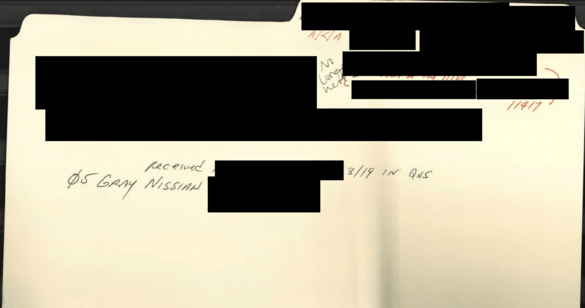 Redacted File Sample Redacted Evidence File Folder with Handwritten Label Gary Missing ...
