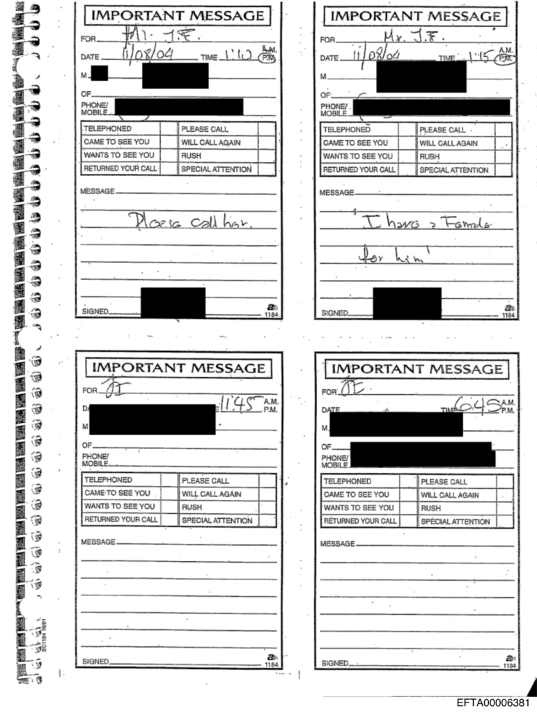 Scanned telephone message slips with existing redactions