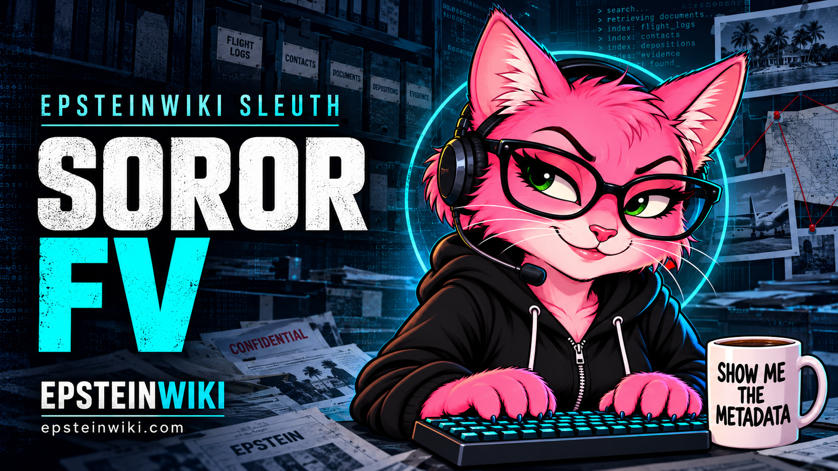 Soror FV’s pink computer sleuth Kitty in the EpsteinWiki archive