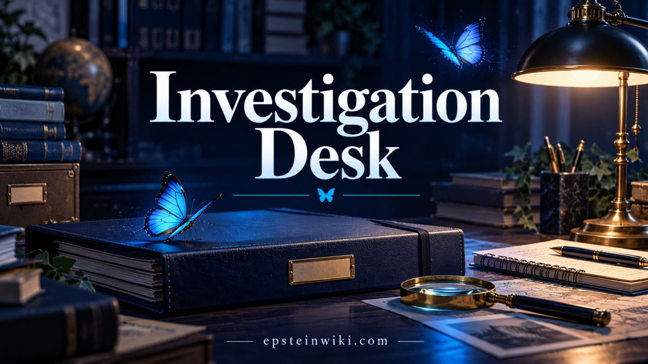 Investigation archive desk with blue butterflies