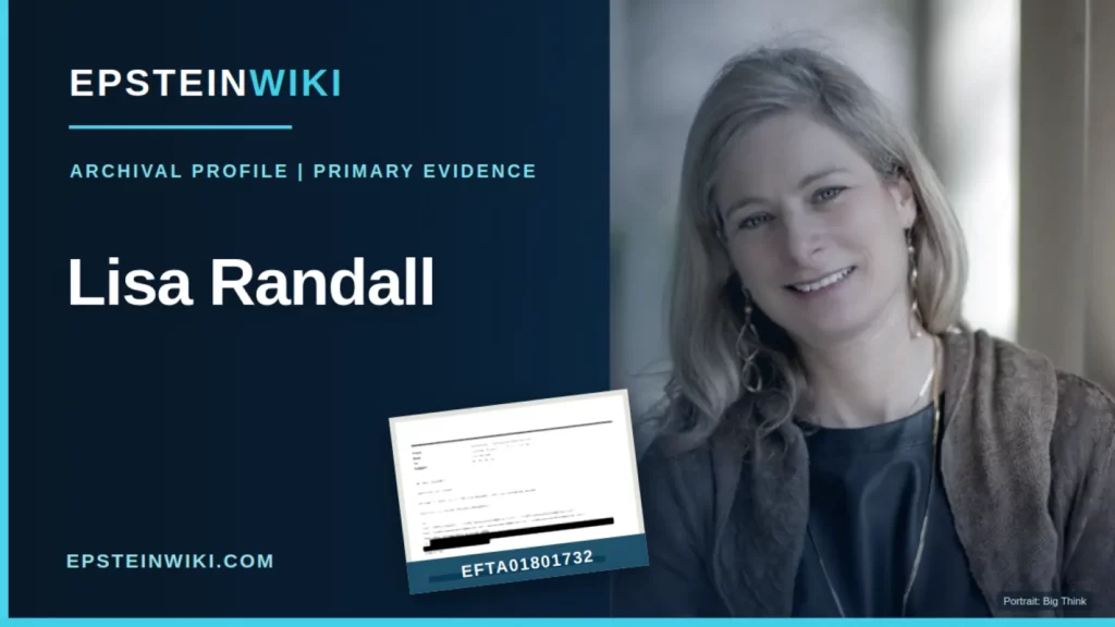 EpsteinWiki banner for Lisa Randall with verified sourced portrait credited to Big Think and authentic related Epstein evidence EFTA01801732.