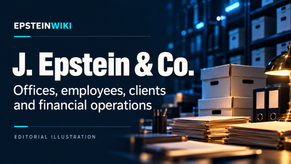 Editorial illustration for J. Epstein & Co.: offices, employees, clients and financial operations.